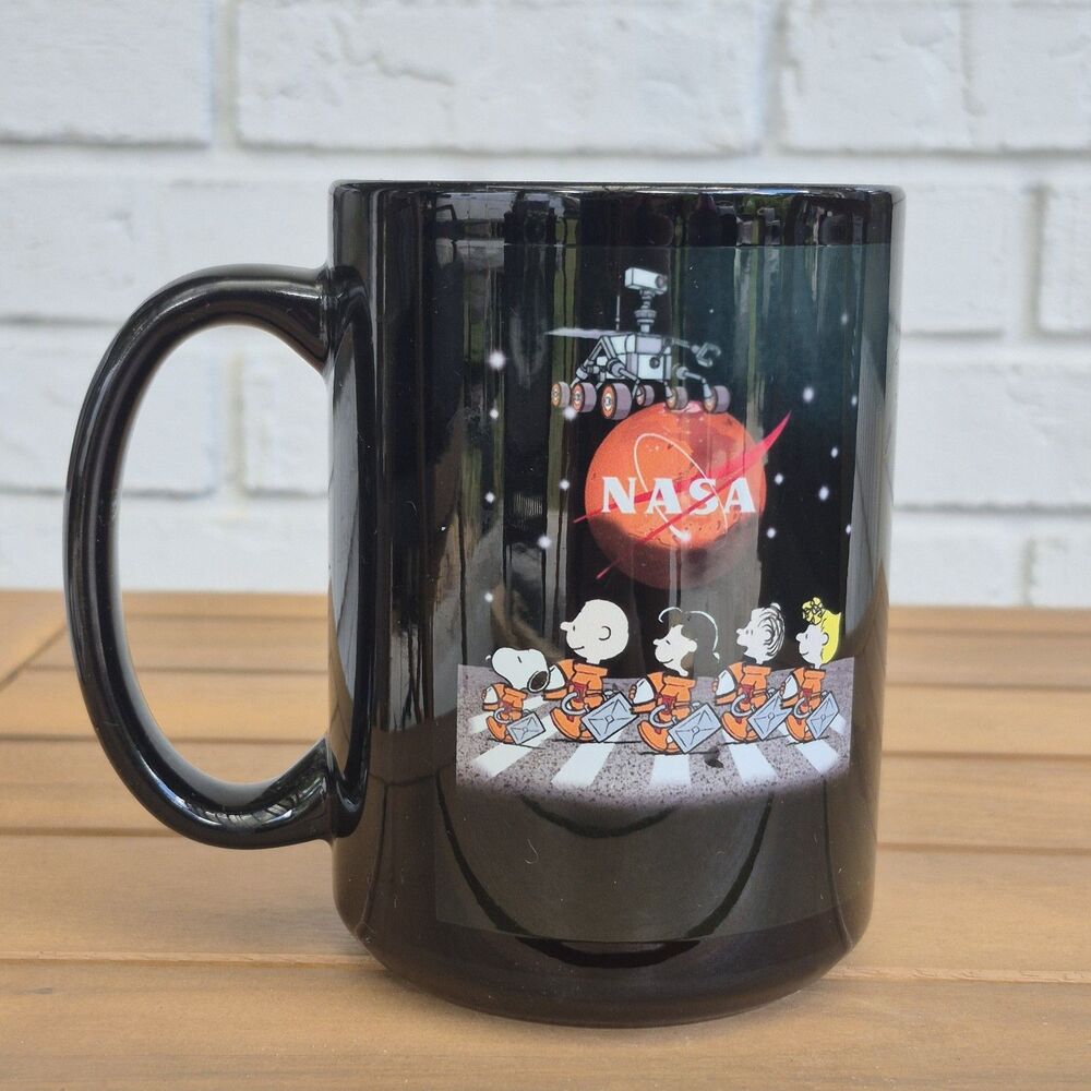 Coffee Mug Black NASA Peanuts Snoopy Space Satellite